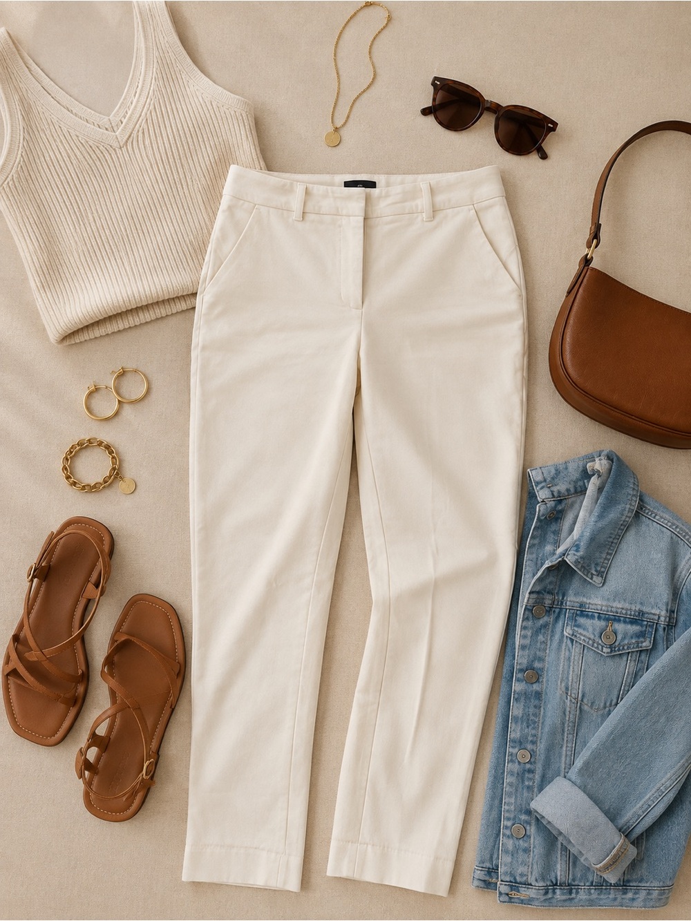 WHBM Women's Cream Slim Pants 6